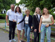 Pressefoto mit Björn Jansen, Nadine Frey, beide Stadtsportbund Aachen e. V., Eva Wußing, STAWAG, Anna Maria Prümmer, Stadt Aachen und Theresa Hirtz, Stadtsportbund.