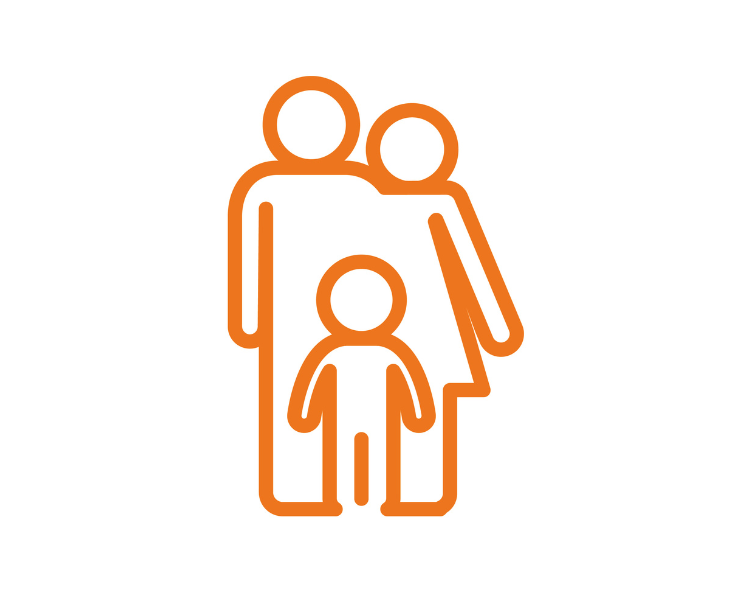 Piktogramm: Zwei Erwachsene mit Kind als Strichmännchen