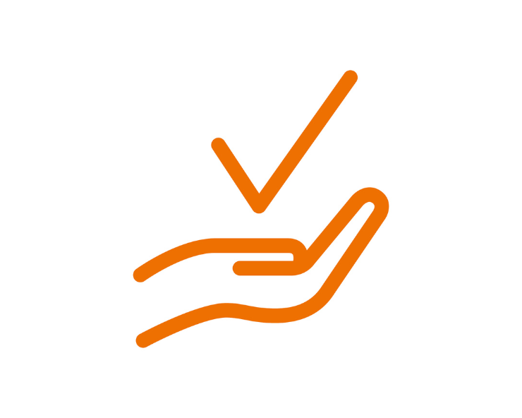 Piktogramm: Ausgestreckte Hand mit Check-Haken über Handfläche