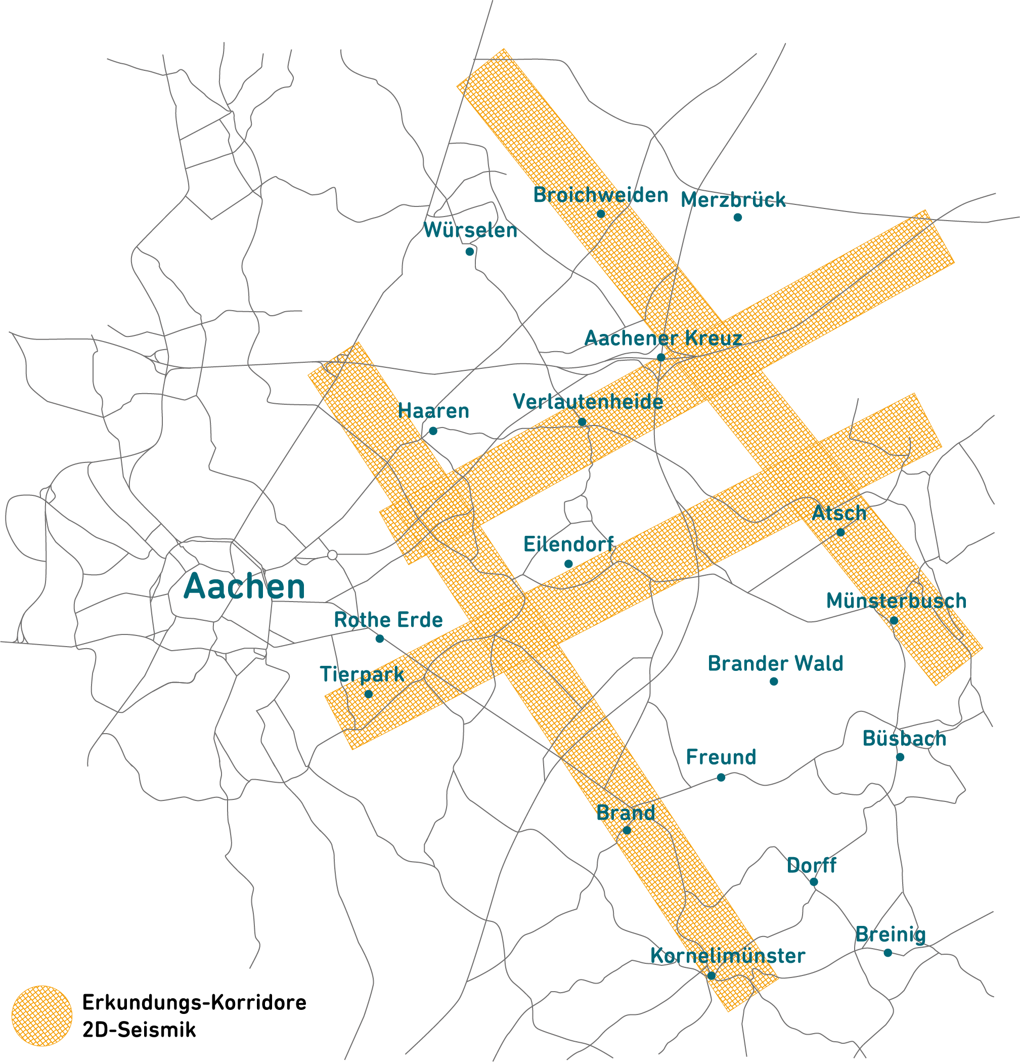 Grafik Messkorridore 2D-Seismik in der Region Aachen