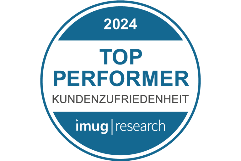 Siegel mit Schriftzug Top Performer Kundenzufriedenheit 2021 von imu