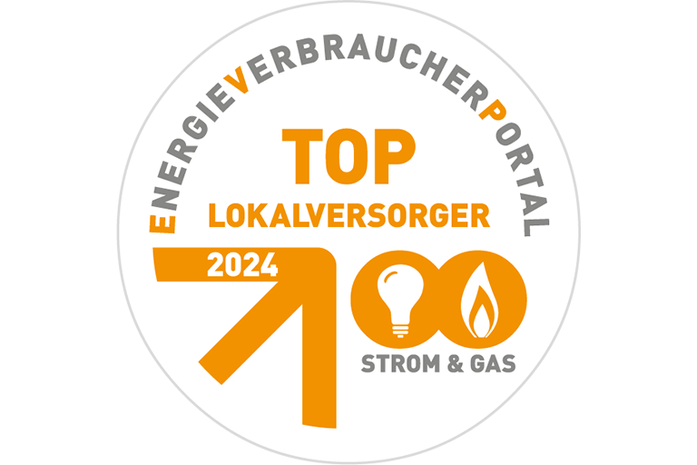 Siegel mit Schriftzug Top Lokalversorger Strom 2021 vom Energieverbraucherportal