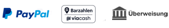 Logo Bezahlwege PayPal, Bezahlen via Cash, Überweisung